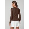 QINSEN Womens Long Sleeve Crewneck Cardigan Sweater Lightweight Button Down Knit Tops Outerwear(Brown)