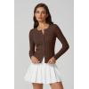 QINSEN Womens Long Sleeve Crewneck Cardigan Sweater Lightweight Button Down Knit Tops Outerwear(Brown)