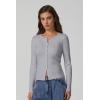 QINSEN Womens Long Sleeve Crewneck Cardigan Sweater Lightweight Button Down Knit Tops Outerwear(Light Grey)