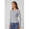 QINSEN Womens Long Sleeve Crewneck Cardigan Sweater Lightweight Button Down Knit Tops Outerwear(Light Grey)