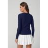 QINSEN Womens Long Sleeve Crewneck Cardigan Sweater Lightweight Button Down Knit Tops Outerwear(Navy Blue)