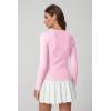 QINSEN Womens Long Sleeve Crewneck Cardigan Sweater Lightweight Button Down Knit Tops Outerwear(Pink)