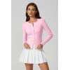 QINSEN Womens Long Sleeve Crewneck Cardigan Sweater Lightweight Button Down Knit Tops Outerwear(Pink)