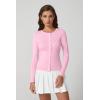 QINSEN Womens Long Sleeve Crewneck Cardigan Sweater Lightweight Button Down Knit Tops Outerwear(Pink)