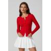 QINSEN Womens Long Sleeve Crewneck Cardigan Sweater Lightweight Button Down Knit Tops Outerwear(Red)