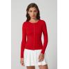 QINSEN Womens Long Sleeve Crewneck Cardigan Sweater Lightweight Button Down Knit Tops Outerwear(Red)