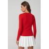 QINSEN Womens Long Sleeve Crewneck Cardigan Sweater Lightweight Button Down Knit Tops Outerwear(Red)