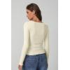 QINSEN Women’s Long Sleeve T Shirts Crewneck Tight Fitted Rib Knit Y2k Casual Tee Tops(Beige White)