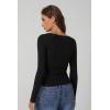 QINSEN Women’s Long Sleeve T Shirts Crewneck Tight Fitted Rib Knit Y2k Casual Tee Tops(Black)