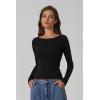 QINSEN Women’s Long Sleeve T Shirts Crewneck Tight Fitted Rib Knit Y2k Casual Tee Tops(Black)