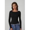 QINSEN Women’s Long Sleeve T Shirts Crewneck Tight Fitted Rib Knit Y2k Casual Tee Tops(Black)