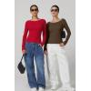 QINSEN Women’s Long Sleeve T Shirts Crewneck Tight Fitted Rib Knit Y2k Casual Tee Tops(Brown)