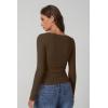 QINSEN Women’s Long Sleeve T Shirts Crewneck Tight Fitted Rib Knit Y2k Casual Tee Tops(Brown)