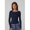 QINSEN Women’s Long Sleeve T Shirts Crewneck Tight Fitted Rib Knit Y2k Casual Tee Tops(Estate Blue)