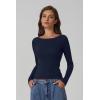 QINSEN Women’s Long Sleeve T Shirts Crewneck Tight Fitted Rib Knit Y2k Casual Tee Tops(Estate Blue)