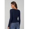 QINSEN Women’s Long Sleeve T Shirts Crewneck Tight Fitted Rib Knit Y2k Casual Tee Tops(Estate Blue)