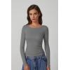 QINSEN Women’s Long Sleeve T Shirts Crewneck Tight Fitted Rib Knit Y2k Casual Tee Tops(Gray)