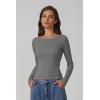 QINSEN Women’s Long Sleeve T Shirts Crewneck Tight Fitted Rib Knit Y2k Casual Tee Tops(Gray)