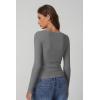 QINSEN Women’s Long Sleeve T Shirts Crewneck Tight Fitted Rib Knit Y2k Casual Tee Tops(Gray)
