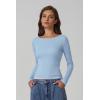 QINSEN Women’s Long Sleeve T Shirts Crewneck Tight Fitted Rib Knit Y2k Casual Tee Tops(Light Blue)