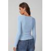 QINSEN Women’s Long Sleeve T Shirts Crewneck Tight Fitted Rib Knit Y2k Casual Tee Tops(Light Blue)
