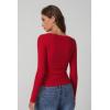 QINSEN Women’s Long Sleeve T Shirts Crewneck Tight Fitted Rib Knit Y2k Casual Tee Tops(Red)