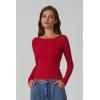 QINSEN Women’s Long Sleeve T Shirts Crewneck Tight Fitted Rib Knit Y2k Casual Tee Tops(Red)
