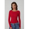 QINSEN Women’s Long Sleeve T Shirts Crewneck Tight Fitted Rib Knit Y2k Casual Tee Tops(Red)