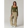 QINSEN Women’s Sexy Square Neck Shirt Long Sleeve Double Lined Tees Fitted Going Out Tops(Army Green)