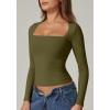 QINSEN Women’s Sexy Square Neck Shirt Long Sleeve Double Lined Tees Fitted Going Out Tops(Army Green)