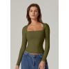 QINSEN Women’s Sexy Square Neck Shirt Long Sleeve Double Lined Tees Fitted Going Out Tops(Army Green)