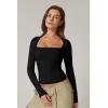 QINSEN Women’s Sexy Square Neck Shirt Long Sleeve Double Lined Tees Fitted Going Out Tops(Black)