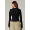 QINSEN Women’s Sexy Square Neck Shirt Long Sleeve Double Lined Tees Fitted Going Out Tops(Black)