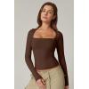 QINSEN Women’s Sexy Square Neck Shirt Long Sleeve Double Lined Tees Fitted Going Out Tops(Coffee Bean)