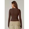 QINSEN Women’s Sexy Square Neck Shirt Long Sleeve Double Lined Tees Fitted Going Out Tops(Coffee Bean)