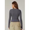 QINSEN Women’s Sexy Square Neck Shirt Long Sleeve Double Lined Tees Fitted Going Out Tops(Dark Grey)