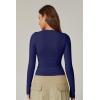 QINSEN Women’s Sexy Square Neck Shirt Long Sleeve Double Lined Tees Fitted Going Out Tops(Estate Blue)