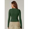 QINSEN Women’s Sexy Square Neck Shirt Long Sleeve Double Lined Tees Fitted Going Out Tops(Forest Green)