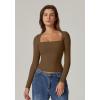 QINSEN Women’s Sexy Square Neck Shirt Long Sleeve Double Lined Tees Fitted Going Out Tops(Khaki)