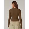 QINSEN Women’s Sexy Square Neck Shirt Long Sleeve Double Lined Tees Fitted Going Out Tops(Khaki)