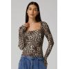 QINSEN Women’s Sexy Square Neck Shirt Long Sleeve Double Lined Tees Fitted Going Out Tops(Leopard Print)