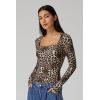 QINSEN Women’s Sexy Square Neck Shirt Long Sleeve Double Lined Tees Fitted Going Out Tops(Leopard Print)