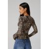 QINSEN Women’s Sexy Square Neck Shirt Long Sleeve Double Lined Tees Fitted Going Out Tops(Leopard Print)