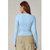 QINSEN Women’s Sexy Square Neck Shirt Long Sleeve Double Lined Tees Fitted Going Out Tops(Light Blue)