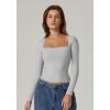 QINSEN Women’s Sexy Square Neck Shirt Long Sleeve Double Lined Tees Fitted Going Out Tops(Light Grey)