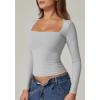 QINSEN Women’s Sexy Square Neck Shirt Long Sleeve Double Lined Tees Fitted Going Out Tops(Light Grey)
