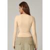 QINSEN Women’s Sexy Square Neck Shirt Long Sleeve Double Lined Tees Fitted Going Out Tops(Marzipan)