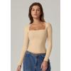 QINSEN Women’s Sexy Square Neck Shirt Long Sleeve Double Lined Tees Fitted Going Out Tops(Marzipan)