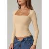 QINSEN Women’s Sexy Square Neck Shirt Long Sleeve Double Lined Tees Fitted Going Out Tops(Marzipan)