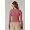 QINSEN Women’s Sexy Square Neck Shirt Long Sleeve Double Lined Tees Fitted Going Out Tops(Merlot)